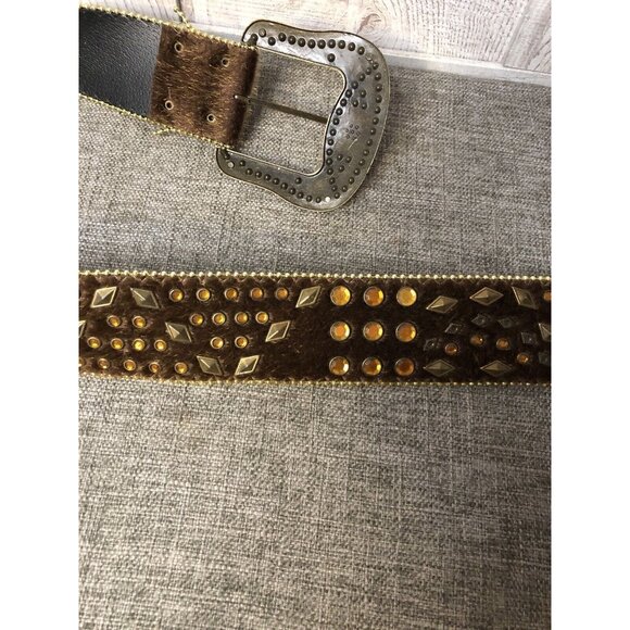 Studded Rhinestones Gold Color Trim Hair Accent Western Belt Cowgirl Rodeo Horse - Picture 3 of 4